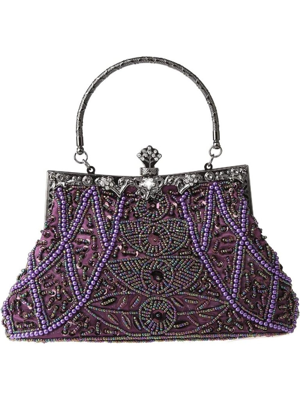 〽️Women Purple Rhinestone Embroidery Sequin Vintage Floral Beaded Crossbody Bag